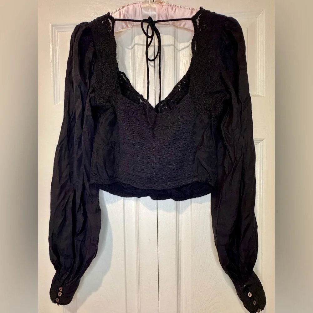 Free People Janelle Lace Top in Black Size XS VGUC